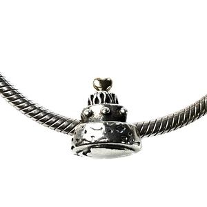 Pandora Retiree Two Tone 14K Birthday Cake Charm Bead 790347